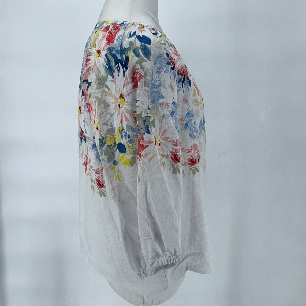 Vince Camuto Summer Swirl Floral Blouse Ultra White Size S Women Boho Peasant - Picture 6 of 11